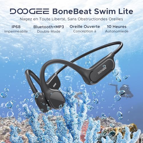 DOOGEEEco Bone Conduction Earbuds, Waterproof IP68, Swimming Earbuds, 10H Battery Life, Bluetooth 5.4 Wireless, 32GB, Mp3 Dual Mode, for Cycling, Swimming and Fitness