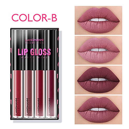 Matte Liquid Lipstick Set Velvet Lipstick Waterproof Long Lasting Lip Gloss Smooth Soft Nude Sexy Lip Glosses Lip Stick Makeup Set for Women Beauty Lip Gloss Cosmetics Set, 1.5ml4 Colors (B)