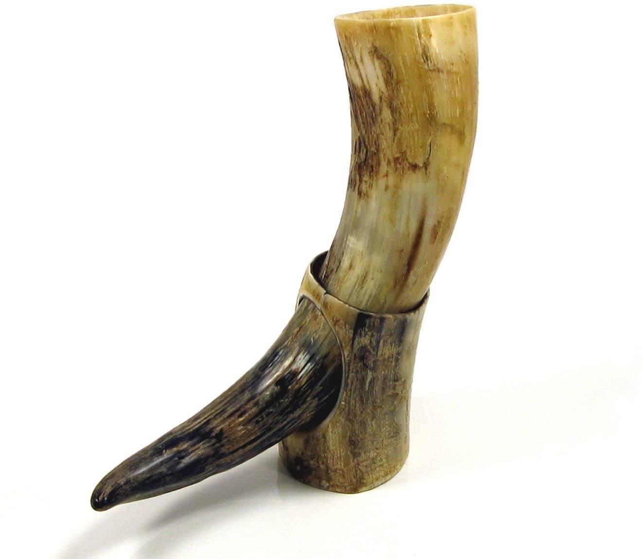 THE ANTIQUE HOUSE Real Natural Finish Drinking Ox Horn & Stand - 1 Pint Plus - Game of Thrones Mead Beer Water Mug