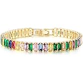 CiNily Adjustable Tennis Bracelets for Women Teen Girls Rainbow Cubic Zirconia Bracelet 14K White Gold Plated Hypoallergenic Slider Bracelet Jewelry Gift