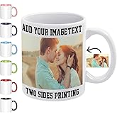 EXYLANOR Personalized Coffee Mug Design Your Own Custom with Photo Text Logo Novelty Customized Gifts for Anniversary Birthday Christmas, for Dad, Mom, Husband, Wife 11oz Both Sides Print, White