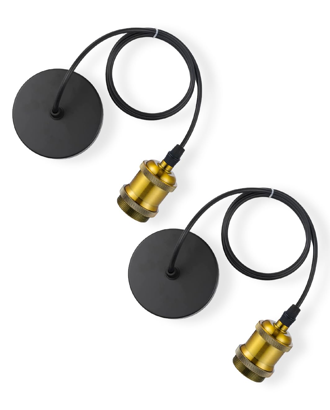 Vecys Vintage Gold Bronze Pendant Light Fitting,Ceiling Fitting Set with 100CM Adjustable Flexible Cable,E27 Lamp Holder for Ceiling Pendant (2PCS)