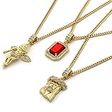 Mens 14k Gold Plated High Fashion Hip Hop Jesus, Angel, Red Ruby Pendant 3mm 24