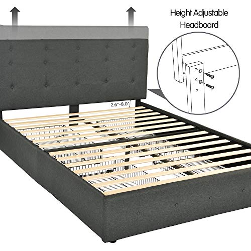 Amolife Queen Size Upholstered Platform Bed Frame with 4 Storage