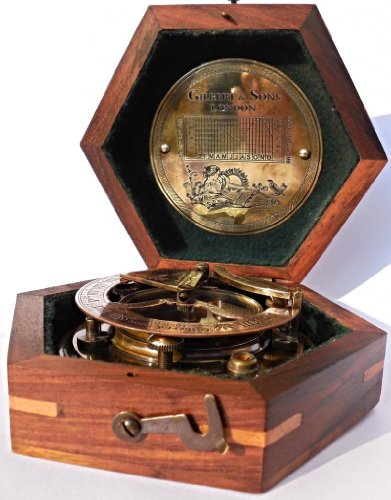 MARINE ART HANDICRAFTS Steampunk for Solid brass Sundial Compass in fitted Wooden Box. C-3052