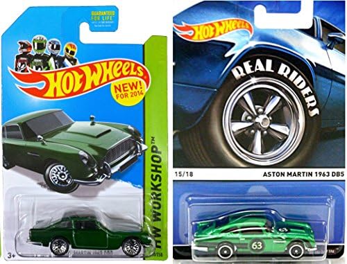Hot Wheels Real Riders Set Aston Martin Exclusive Green 2014 &amp; Aston Martin 1963 DB5 Heritage Collection 2016 in PROTECTIVE CASES
