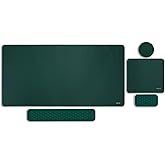 MOSISO Large Gaming Mouse Pad&Massage Keyboard Wrist Rest&Mousepad&Wrist Rest&Coaster,Ergonomic Non-Slip Base Pad Set&Pain Relief Easy Typing Cushion with Memory Foam for Home Office, Peacock Green