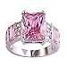 Psiroy 925 Sterling Silver Plated Emerald Cut Simulated Pink Topaz Wide Band Engagement Ring Size 7