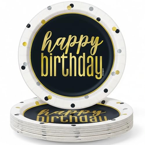 Metallic Happy Birthday Paper Dinner Plates - 8 Ct.