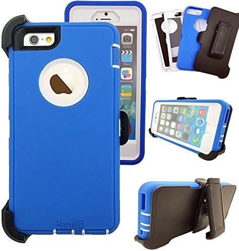 iPhone 6Plus 6SPlus with Belt Clip & Built-in Screen Protector Cover Harsel Heavy Duty Defender Shockproof Military Rubber Outdoor Sport Tough Armor Case for iPhone 6Plus 6SPlus (Blue White)