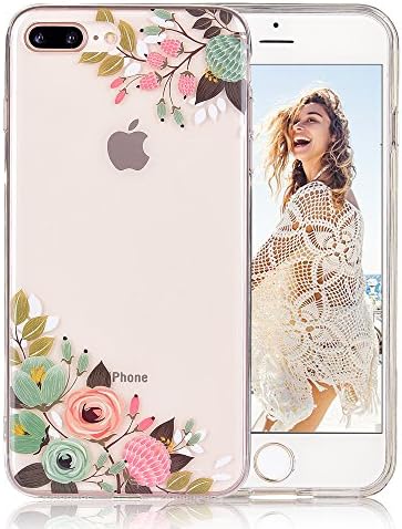 iPhone 8 plus case, iPhone 7 plus case, COSANO Floral Flower Clear Design Slim Fit [Hard PC Back + Shock Absorbing Soft Bumper] [Scratch-Resistant] Transparent Protective Cover (Vintage Floral 8+)