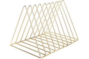 CQ ACRYLIC Gold Metal Vinyl Record Holder,Vertical Record Player Holder,File Organizer for Desk,Desktop File Sorters,Paper Organizer and Record Holder Stand,Triangle Upright 9 Lattice Vinyl Rack Stand,1Pack