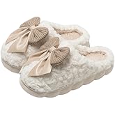 Souezs Pink Bow Slippers Fluffy Plush Non Skid House Cute Cartoon Winter Warm Cozy House Indoor Outdoor Shoes For Womens/Mens