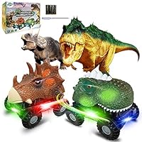 Dinosaur Toys Cars Set for Kids 4 Pack, Dinosaur Vehicles Set Dino Cars with LED Light Sound Animal Vehicles with 2Pcs Dinosaur Figures for 3-8 Year Old Boys Toddlers Girls Christmas Birthday Gifts