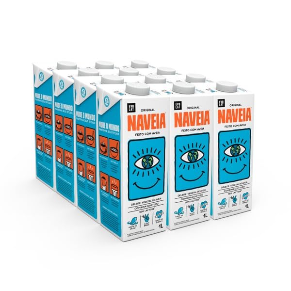Naveia Pack 12x Leite Vegetal de Aveia Original 1L - Vegano, Sem Lactose e Sem Glúten