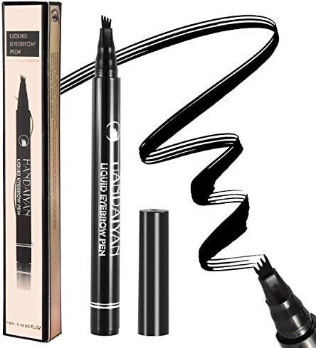 Tattoo Eyebrow Pen Liquid Eyebrow Pencil with Four Tips Long-lasting Waterproof Brow Eyebrow Eyeliner Pencil Brow Gel for Creating Natural Eyes Makeup Drawing Eyebrow and Eyeliner (Black)