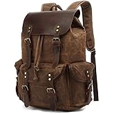 Genuine Leather Canvas waxed Backpack Travel Rucksack Laptop Bag