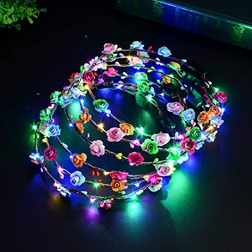 WHSCwp LED Flower Crowns, 8 Lighted LED Flower Headbands, Lighted LED Flower Headbands, Women's Headwear for Christmas, Halloween, Lighted Party, Wedding Decorations