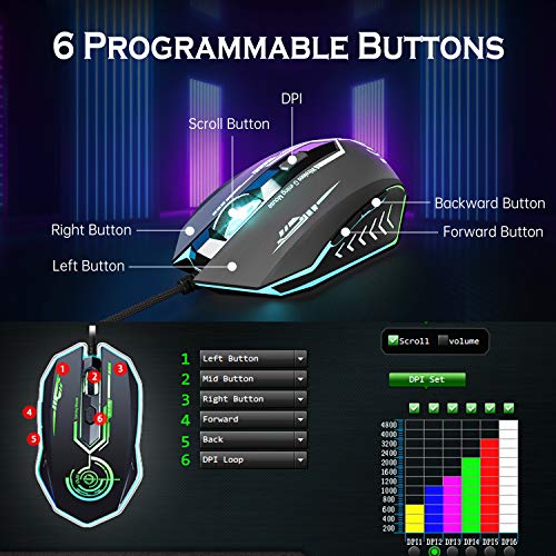 UHURU Gaming Mouse Wired, Laptop Computer Mice with 6 Programmable