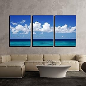 3 Piece Canvas Wall Art - Sea - Modern Home Art Stretched and Framed Ready to Hang - 16"x24"x3 Panels