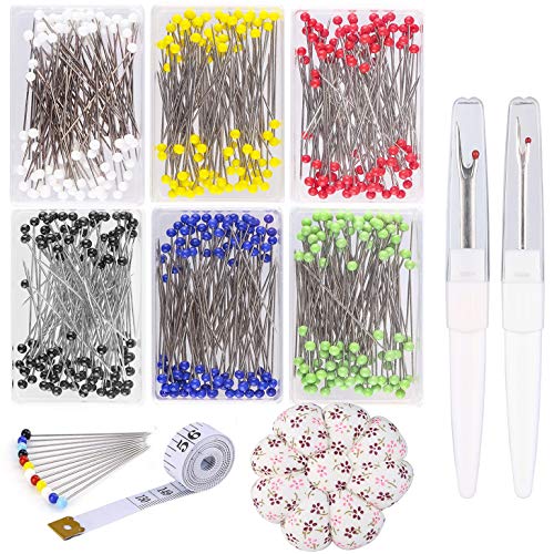 AKWOX 600 Pieces Sewing Pins, Sewing Kit (Glass Head Pins, Sewing Seam Ripper, Sewing Pin Cushion and Soft Tape Measure) for Dressmaking Jewelry Components Flower Decoration - Thumbnail 6