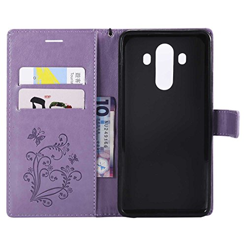 Huawei Mate 10 Pro Case, The Grafu Butterfly Embossing PU Leather Shockproof Stand Case, Flip Stand Function Protective Cover with Card Slots for Huawei Mate 10 Pro, Purple