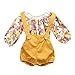 Baby Girls Long Sleeve Princess Floral Romper+ Suspenders Short Pants Overall Jumpsuit Outfit (0-6 Months, Yellow)