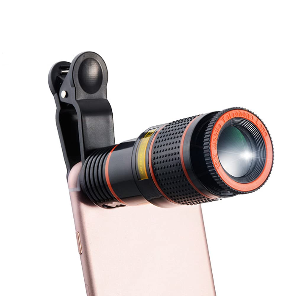 Cell Phone Telephoto Lens Kit, Universal 12X Zoom Telephoto Lens Phone Camera Lens, Monocular Telephoto Lens for Mobile Phone Tablet