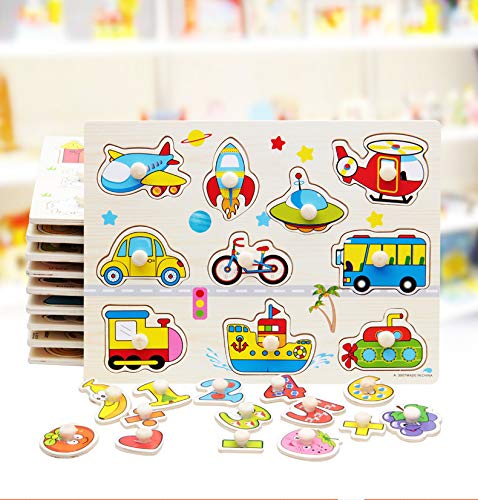 Ranvi Hand Grasp Knob Pegged Puzzle Wooden Quality Cognitive Board Children Toys - Bus - Thumbnail 2