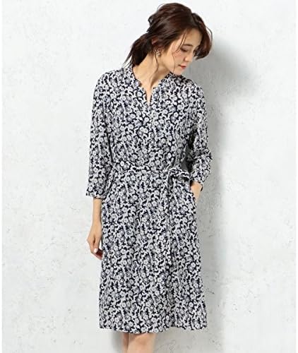 Amazon 23区 S Nijyusanku S 洗える ジオメトリックフラワープリント ワンピース ネイビー系1 34 ワンピース チュニック 通販