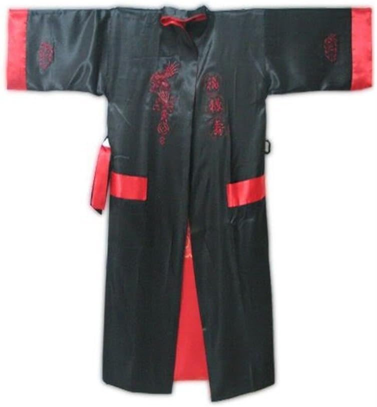Chinese Men's Reversible Silk Satin Embroidery Kimono Robe Gown Dragon