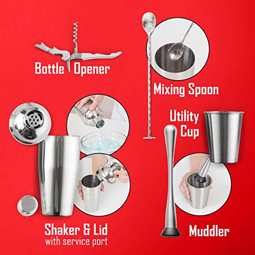 Maxam 24 Piece Cocktail Shaker Set Shaker, Ice Tongs, Muddler, Mixing