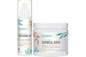 Organic Ultra-Sensitive Skin Calming Set - Natural Colloidal Oatmeal Bath Powder and Soothing Oil - All Natural Fragrance Free with Jojoba & Evening Primrose Oil - 11 oz by Mambino Organics