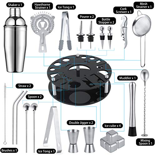 Cocktail Shaker Set, 25Piece Bartender Kit with Acrylic Rotating Stand