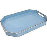 Spsyrine Blue Plastic Serving Tray for Ottoman, Coffee Table, Octagon Decorative Tray for Entertaining, Outdoor, Living Room, Home Decor
