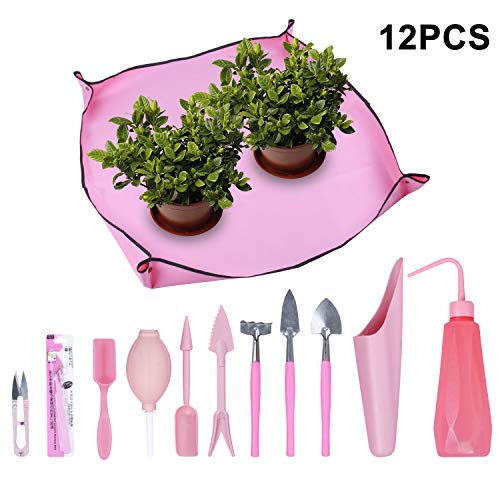Homend Garden Kneelers Gardening Transplanting Pot Pad Mini Garden Hand Transplanting Succulent Tools for Indoor Garden Plant Care Work Cloth Anti Dirty (11 PCS/Set,Pink)