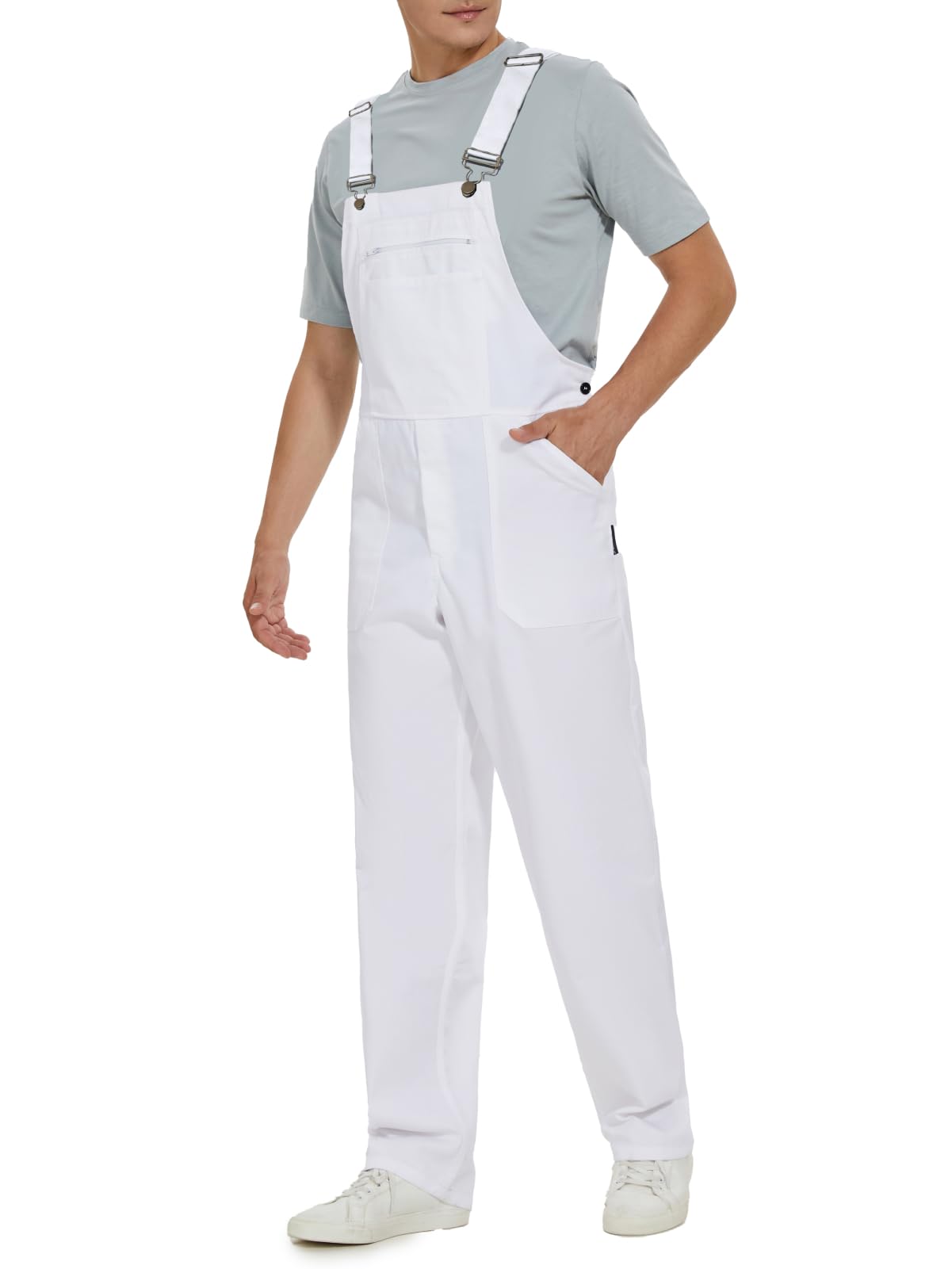 Photo 1 of WORK IDEA Men's Bib Overalls,Men's Overalls Workwear Lightweight with Adjustable Straps and Pockets,White, XL