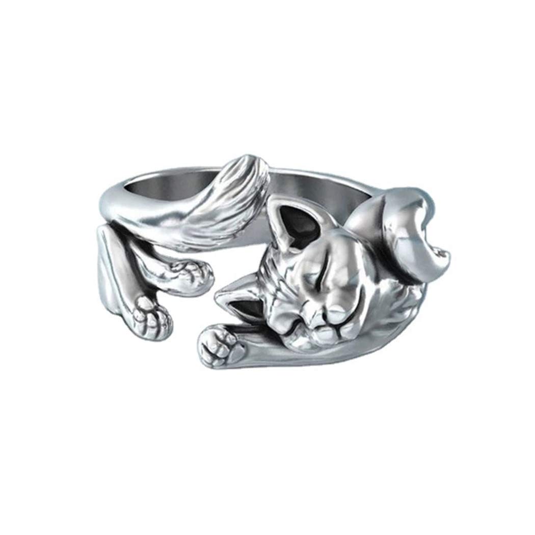 Chereda Metal Cute Animal Ring For Women Girls Boho Fashion Jewelry Wild Sleep Cat Ring Adjutable Party Gift