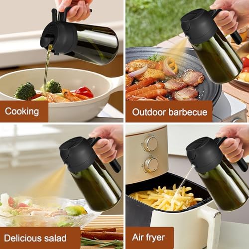 Dispensador de Aceite de Oliva Juego con Scuro Protezione Dalla Luce, 470ml 2 en 1 Spray de Cocina, Verde Pulverizador de Aceite de Calidad Alimentaria (Negro)