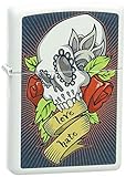 Zippo Skull and Rose Pocket Lighter, White Matte