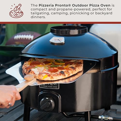 Pronto Outdoor Portable Pizza Oven - Pizzacraft - 14-Inch Cordierite Pizza Stone | Heats Up to 750°F, Cooks Pizza in 5 Minutes | Gas Propane Pizza Oven