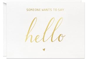 MAGJUCHE Someone Wants To Say Hello Pregnancy Announcement Card, Gold Foil Scan Photo Card