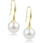 JA.S.JR 14K Gold Plated Shell Pearl Drop Earrings Dangle Pearl Earrings for Women