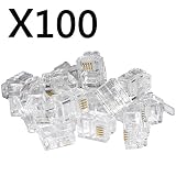 100PACK Telephone Plug 6P4C RJ11 Modular Plug (6/4, Telephone Cord Connector)