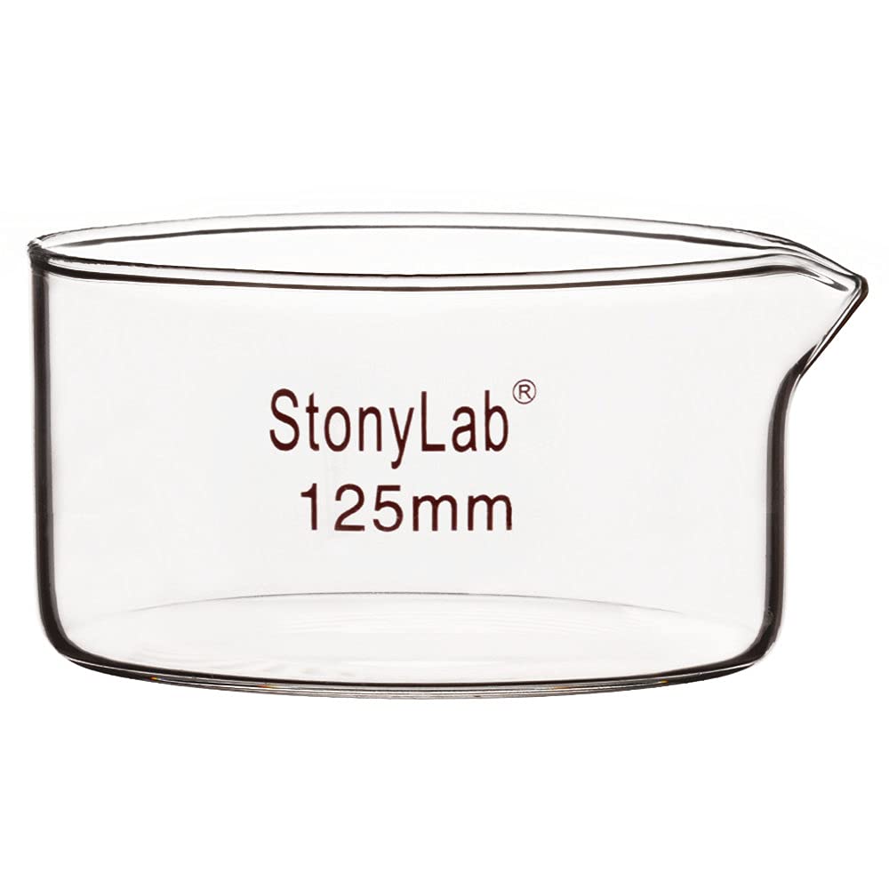 stonylab Crystallizing Dish with Spout and Heavy-Duty Rim, Borosilicate Glass Reusable Crystallizing Dishes for Crystallization and Evaporation, 500ml Capacity OD 125mm