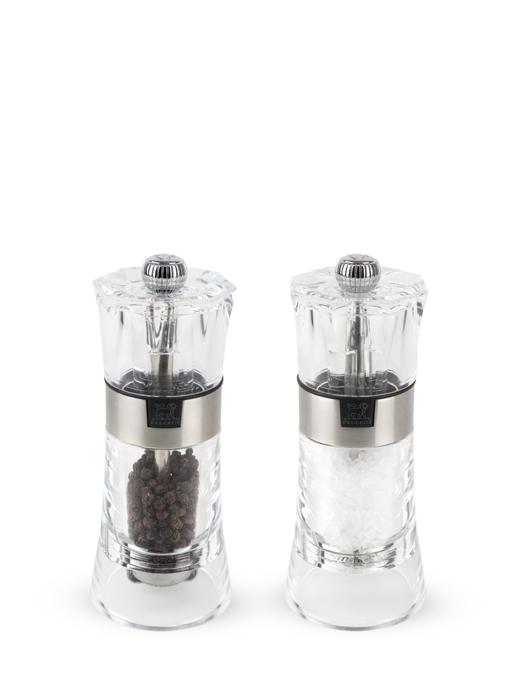 Peugeot - Oslo Manual Salt and Pepper Mill Set - Adjustable Grinder - Acrylic and Stainless Steel, Clear, 14 cm