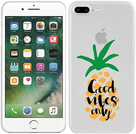 iPhone 7 Plus / iPhone 8 Plus Case - Good Vibes Only Pineapple Quote Cool Summer Hipster Clear transparent designer Matte TPU case with drop protection-Unique Designer Trendy Case for girls women