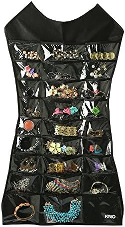 OxbOw 16 Clear Pockets Hanging Organizer Bag for Socks Bra Underwear Undergarments Cupboard Belt Ties Scarf Jewelry Accessories Lingerie Storage Organiser (75X45 cm)