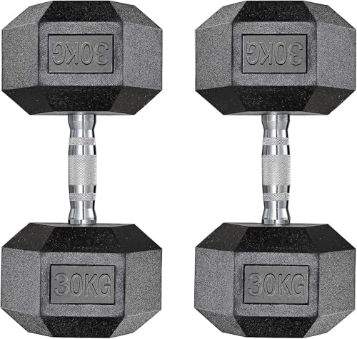 Kurzhanteln Set, Hexagon Hanteln Set 10 kg, 15 kg, 20 kg, 25 kg, 30 kg, Rutschsicher Ummantelt, Gummi Beschichtet Gusseisen Gewichte für Damen und Her