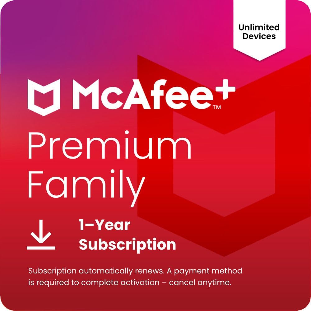 McAfee+ Premium Family Unlimited Devices | AntiVirus Software 2026 for Windows PC & Mac, AI Scam Detection, VPN, Parental Controls, ID Monitoring |1-Year Subscription with Auto-Renewal | Download